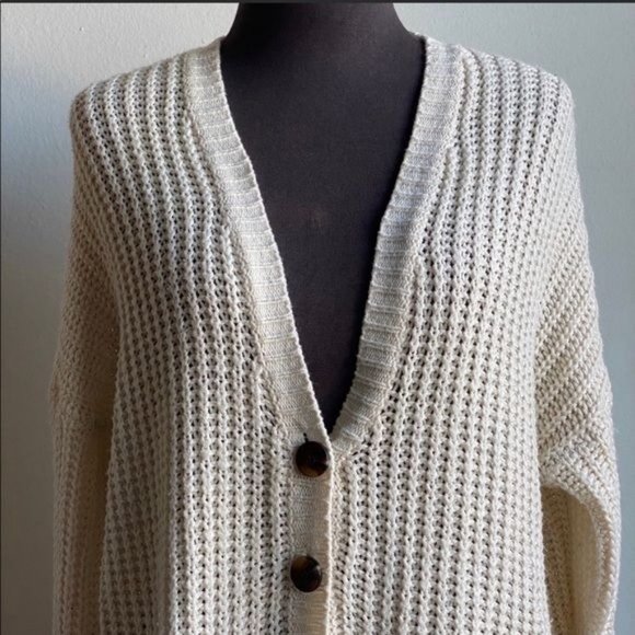 BDG sz SP button down open knit lace up back v-neck cardigan sweater - Picture 3 of 8